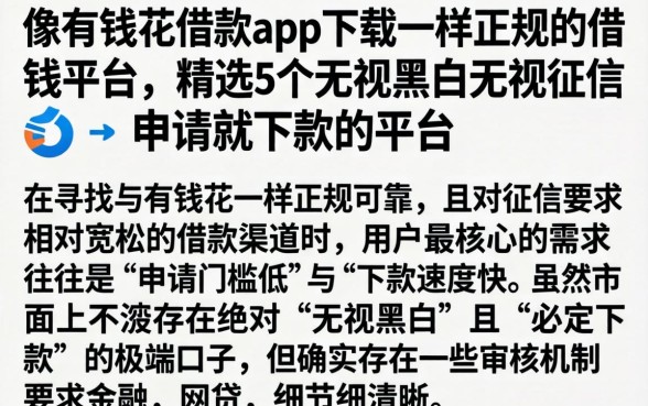 像有钱花借款app下载一样正规的借钱平台，精选5个无视黑白无视征信申请就下款的平台