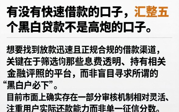 有没有快速借款的口子，汇整五个黑白贷款不是高炮的口子