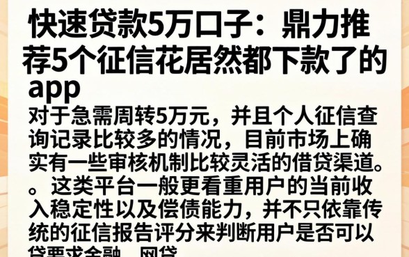 快速贷款5万口子，鼎力推荐5个征信花居然都下款了的app