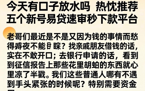 今天有口子放水吗，热忱推荐五个新号易贷速审秒下款平台