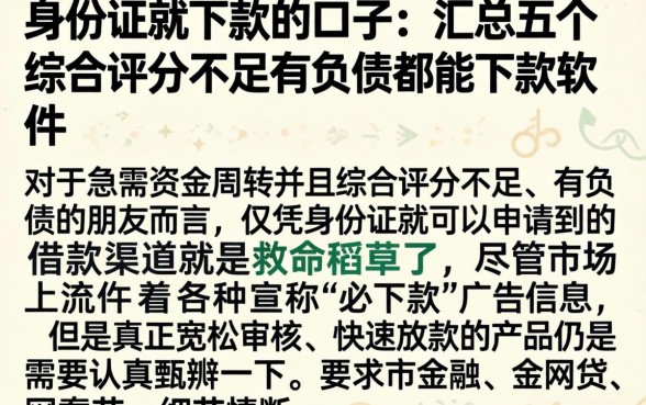身份证就下款的口子，汇总五个综合评分不足有负债都能下款软件
