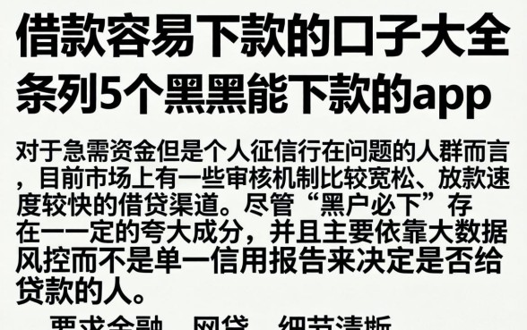 借款容易下款的口子大全，条列5个黑户能下款的app