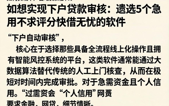如何实现下户自动审核，遴选5个急用不求评分快借无忧的软件