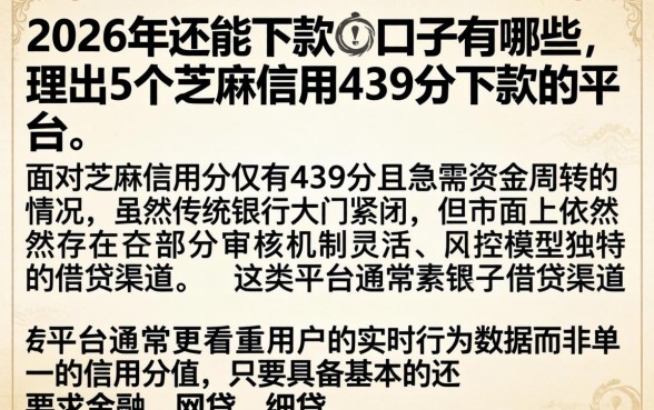 2026年还能下款的口子有哪些，理出5个芝麻信用439分下款的平台