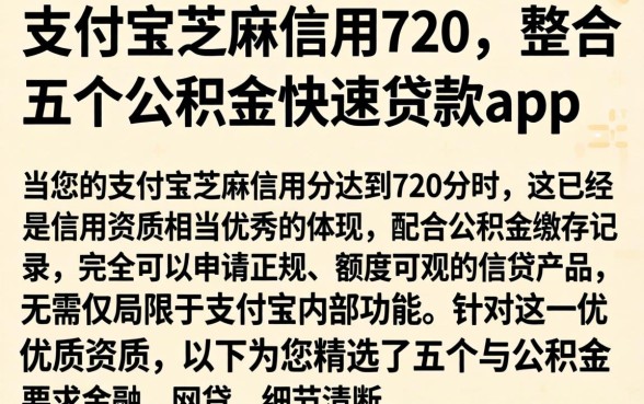 支付宝芝麻信用720，整合五个公积金快速贷款app