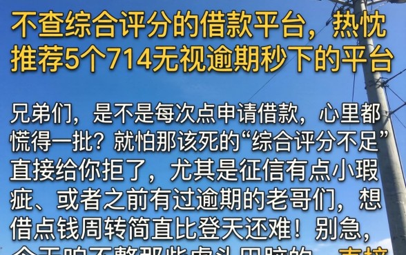 不查综合评分的借款平台，热忱推荐5个714无视逾期秒下的平台