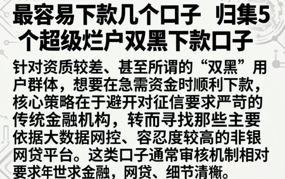 最容易下款的几个口子，归集5个超级烂户双黑下款口子