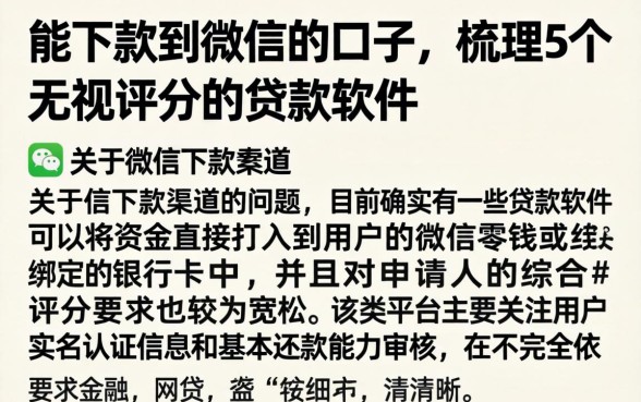 能下款到微信的口子，梳理5个无视评分的贷款软件