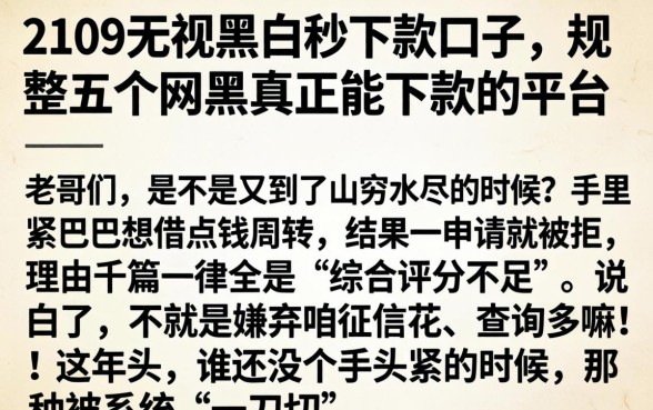 2109无视黑白秒下款的口子，规整五个网黑真正能下款的平台