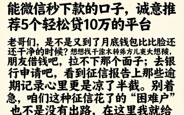 能微信秒下款的口子，诚意推荐5个轻松贷10万的平台