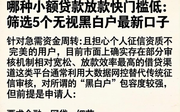 哪种小额贷款放款快门槛低，筛选5个无视黑白户最新口子