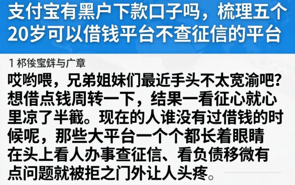 支付宝有黑户下款口子吗，梳理五个20岁可以借钱平台不查征信的平台