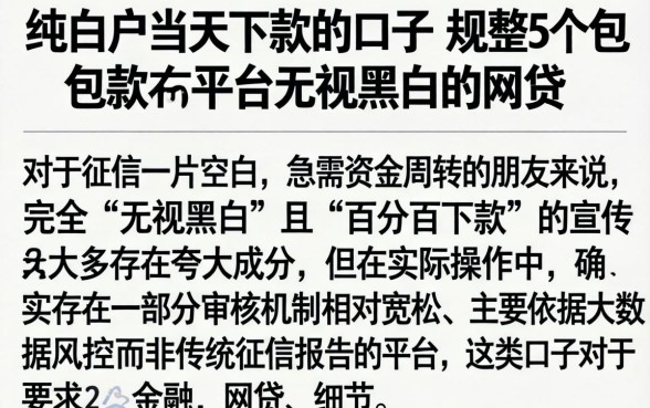纯白户当天下款的口子，规整5个包下款平台无视黑白的网贷
