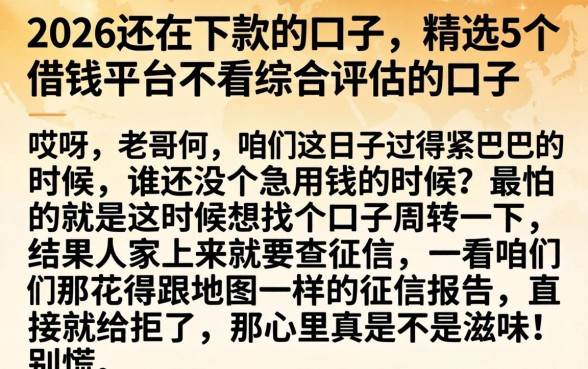 2026还在下款的口子，精选5个借钱平台不看综合评估的口子