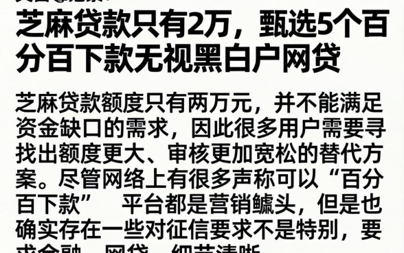芝麻贷款只有2万，甄选5个百分百下款无视黑白户网贷