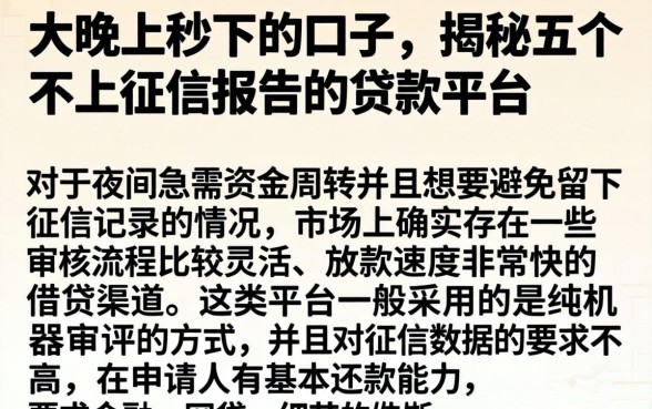 大晚上秒下的口子，揭秘五个不上征信报告的贷款平台