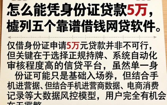 怎么能凭身份证贷款5万，胪列五个靠谱借钱网贷软件