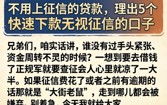 不用上征信的贷款，理出5个快速下款无视征信的口子