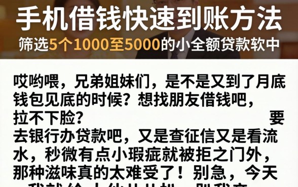 手机借钱快速到账方法，筛选5个1000至5000的小额贷款软件