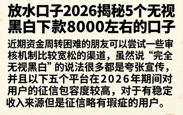 放水口子2026，揭秘5个无视黑白下款8000左右的口子