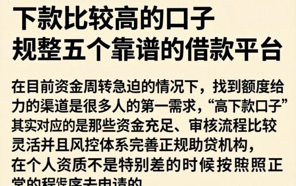 下款比较高的口子，规整五个靠谱的借款平台