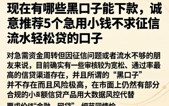 现在有哪些黑口子能下款，诚意推荐5个急用小钱不求征信流水轻松贷的口子