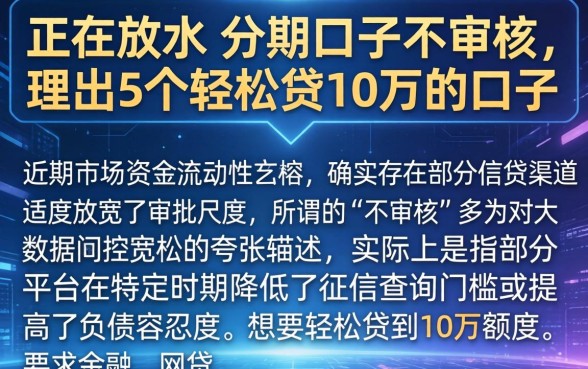 正在放水的分期口子不审核，理出5个轻松贷10万的口子