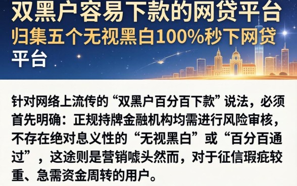 双黑户容易下款的网贷平台，归集五个无视黑白100%秒下网贷平台