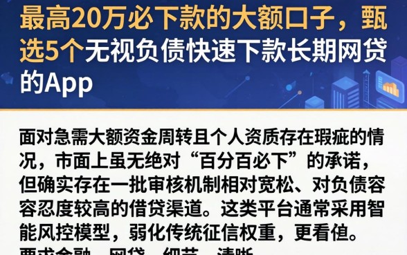 最高20万必下款的大额口子，甄选5个无视负债快速下款长期网贷的app