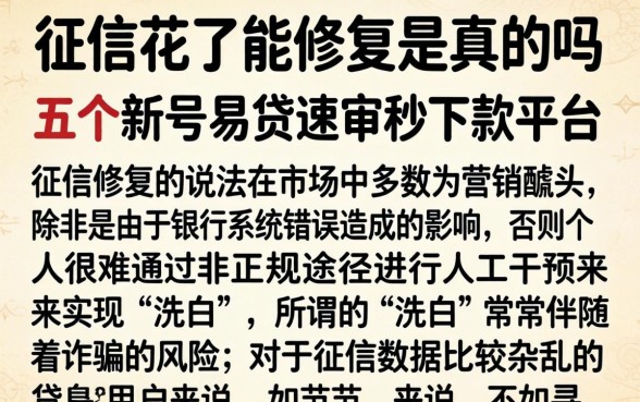 征信花了能修复是真的吗，概括五个新号易贷速审秒下款平台
