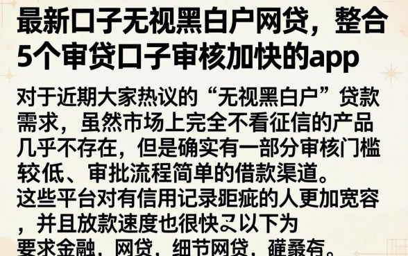 最新口子无视黑白户网贷，整合5个审贷口子审核加快的app