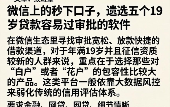 微信上的秒下口子，遴选五个19岁贷款容易过审批的软件