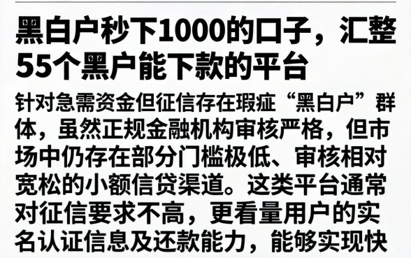 黑白户秒下1000的口子，汇整5个黑户能下款的平台