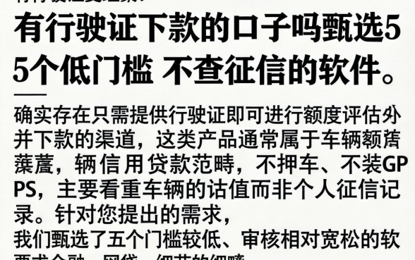 有行驶证下款的口子吗，甄选5个低门槛不查征信的软件