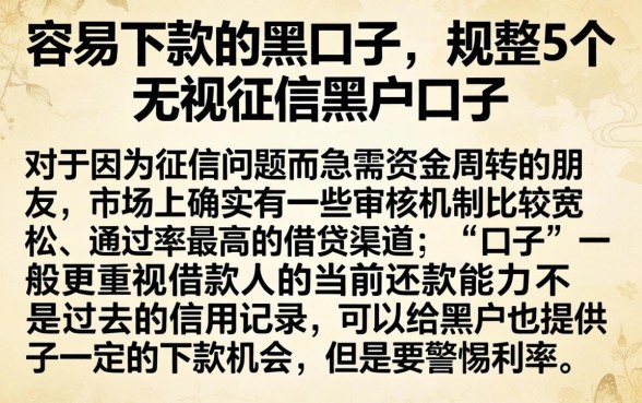 容易下款的黑口子,规整5个无视征信黑户口子