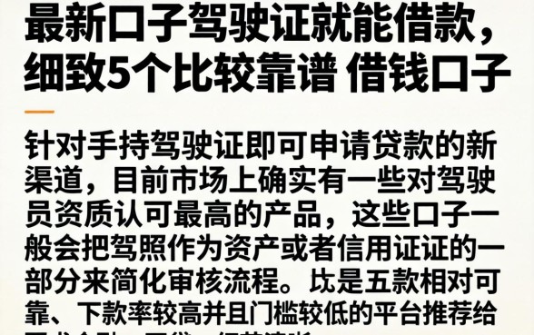 最新口子驾驶证就能借款，细致阐述5个比较靠谱的借钱口子