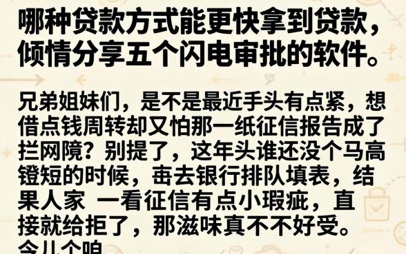 哪种贷款方式能更快拿到贷款，倾情分享五个闪电审批的软件