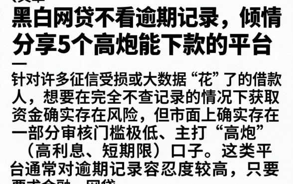 黑白网贷不看逾期记录，倾情分享5个高炮能下款的平台