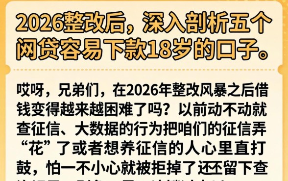 2026整改后，深入剖析五个网贷容易下款18岁的口子