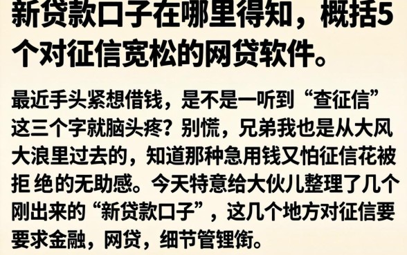 新贷款口子在哪里得知，概括5个对征信宽松的网贷软件