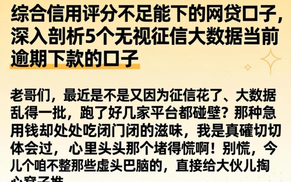 综合信用评分不足能下的网贷口子，深入剖析5个无视征信大数据当前逾期下款的口子