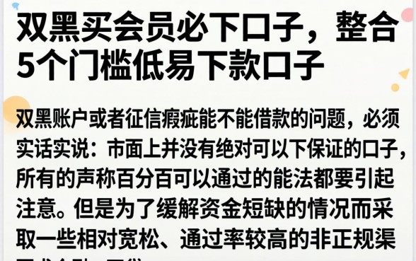 双黑买会员必下口子，整合5个门槛低易下款口子