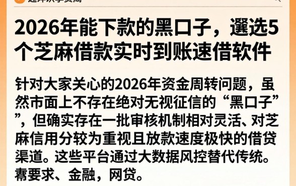 2026年能下款的黑口子，遴选5个芝麻借款实时到账速借软件