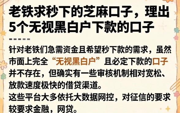 老铁求秒下的芝麻口子，理出5个无视黑白户下款的口子