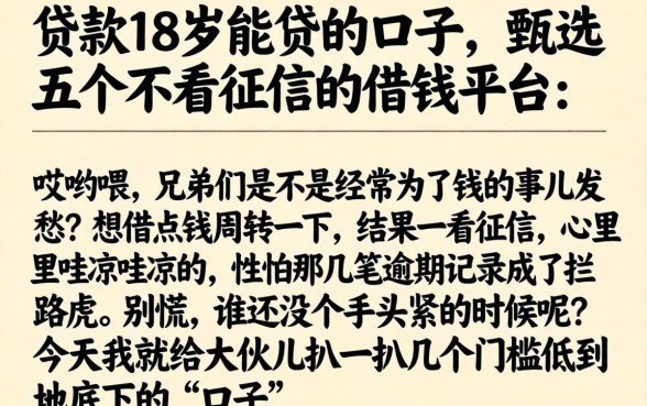 贷款18岁能贷的口子，甄选五个不看征信的借钱平台