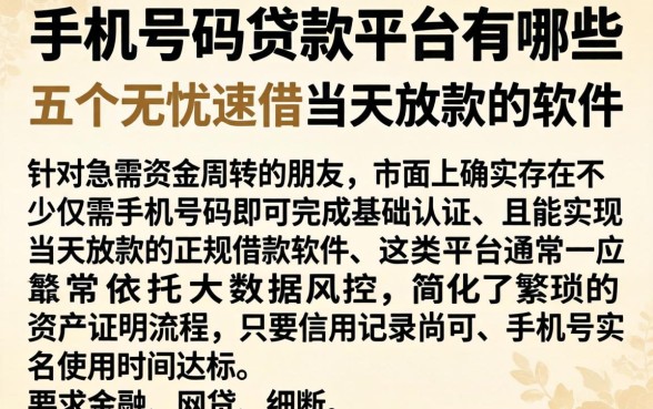 手机号码贷款平台有哪些，细致阐述五个无忧速借当天放款的软件