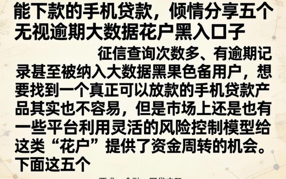 能下款的手机贷款，倾情分享五个无视逾期大数据花户黑户口子