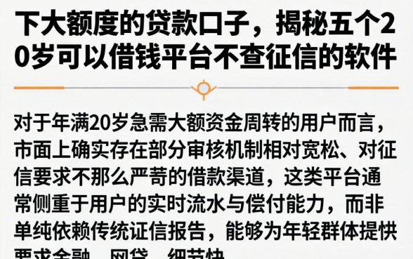下大额度的贷款口子，揭秘五个20岁可以借钱平台不查征信的软件