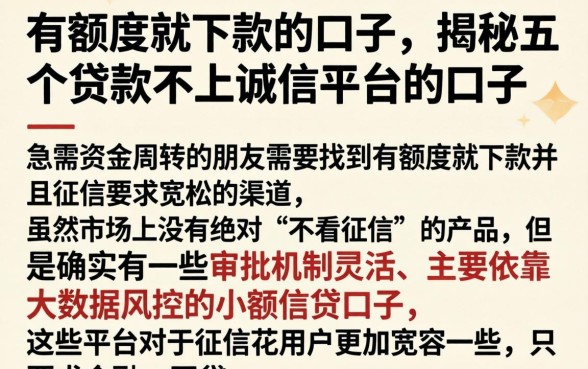 有额度就下款的口子，揭秘五个贷款不上诚信平台的口子