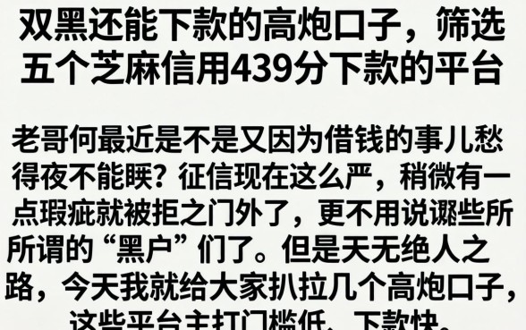 双黑还能下款的高炮口子，筛选五个芝麻信用439分下款的平台